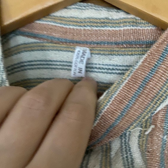 Cotton Collarless Men’s Shirt in Muted Stripes - Picture 5 of 5